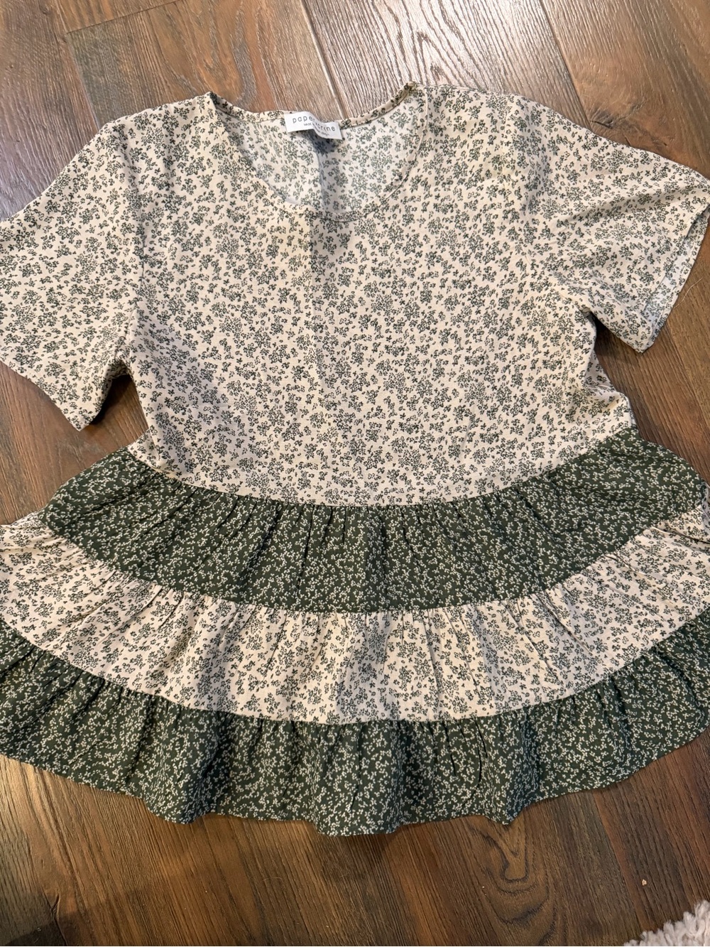 Paper Crane Cream and Olive Green Floral Ruffle Peplum Blouse
